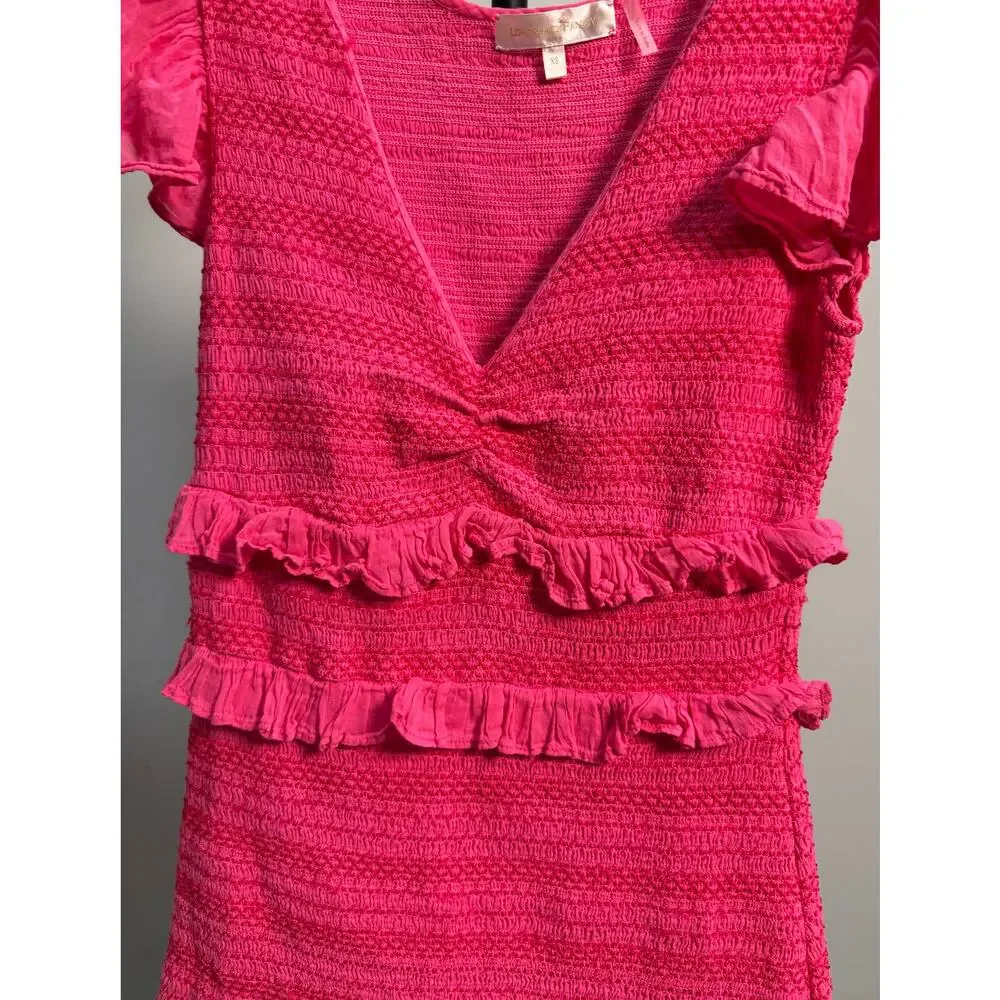 LoveShackFancy Pink Sonora Smocked Ruffle Mini Dress XS Cottagecore Coquette - Picture 6 of 6